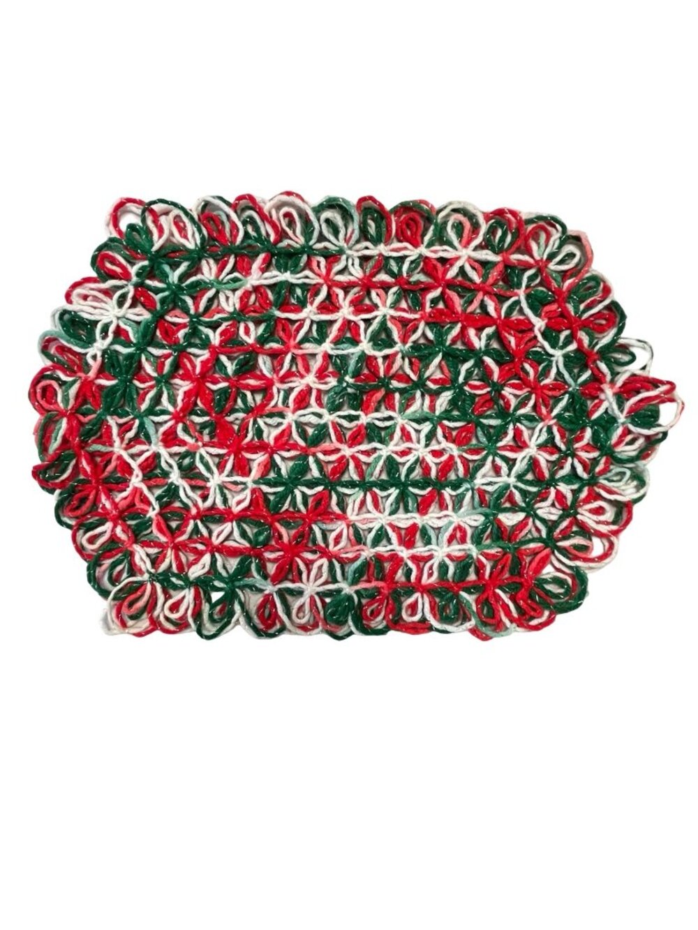Vintage Crochet Placemat Lot Red Green White Christmas Set 11 Mid Century Table
